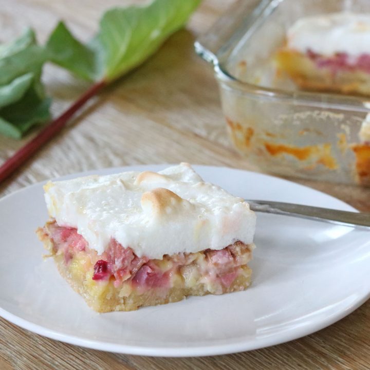 rhubarb torte on a white plate