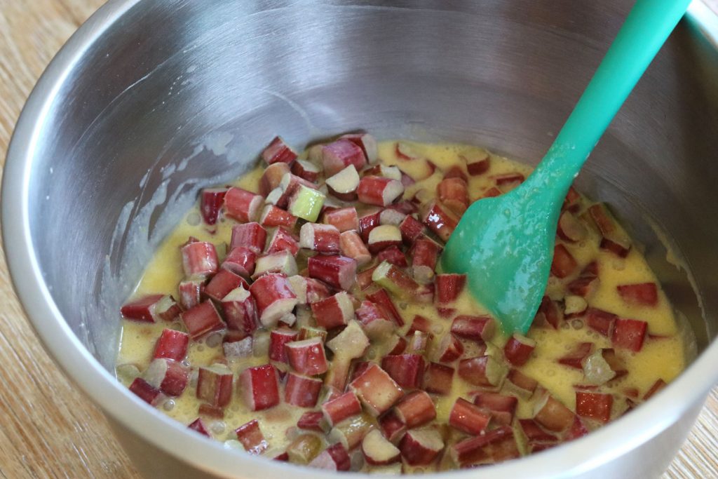 rhubarb torte ingredients in a bowl