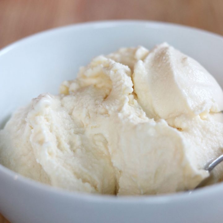 vanilla ice cream in a white bowl