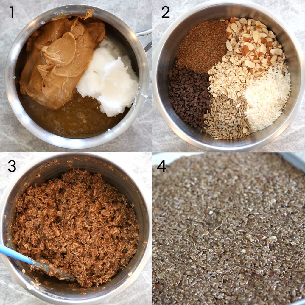 photos showing the process of making chewy no-bake granola bars